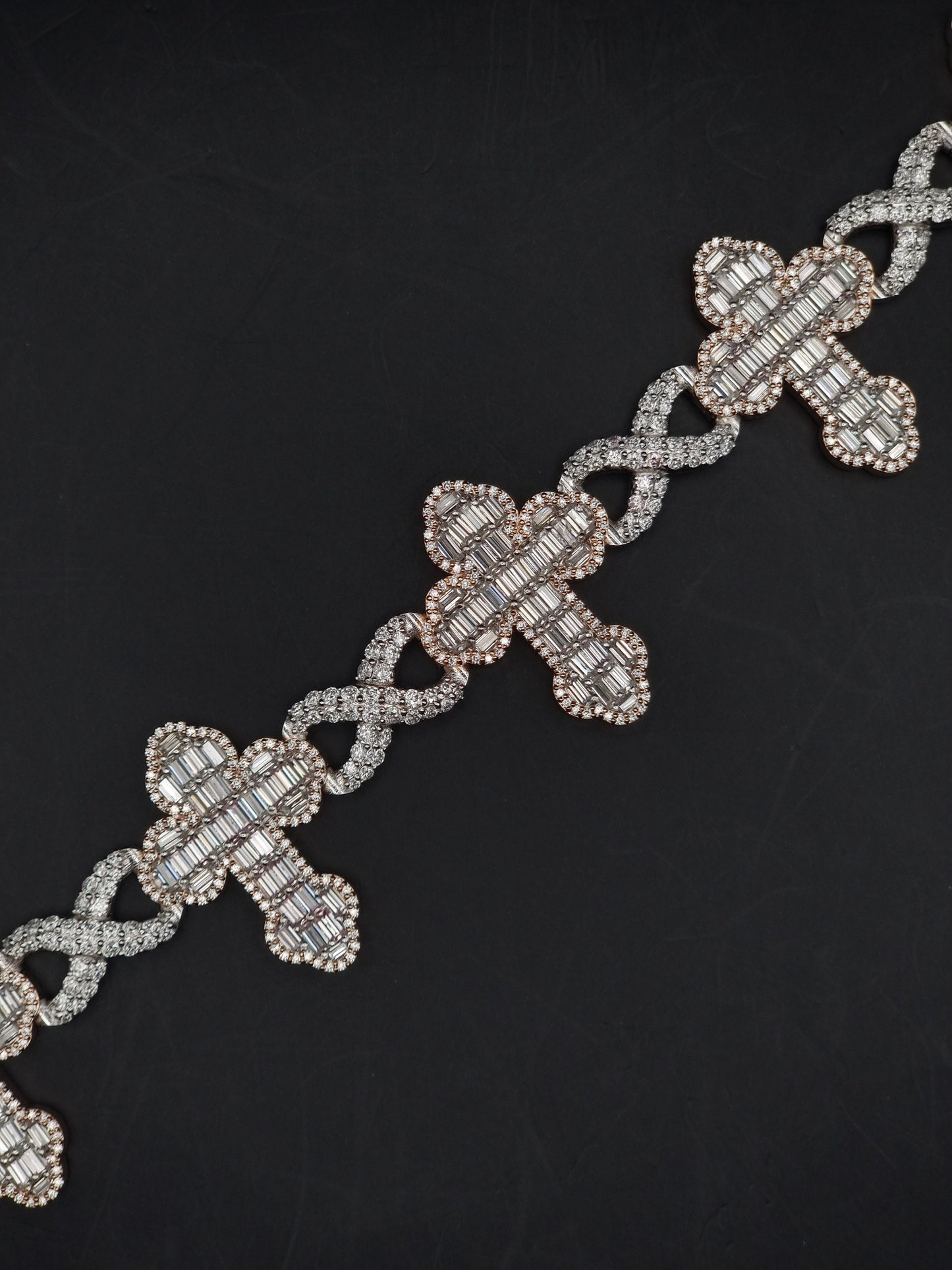 VVS1 Diamond Cross Link Bracelet, VVS1 Quality Baguette Moissanite Diamond, Pass Diamond Tester, Heavy Quality 925 Sterling Silver/Solid 10k