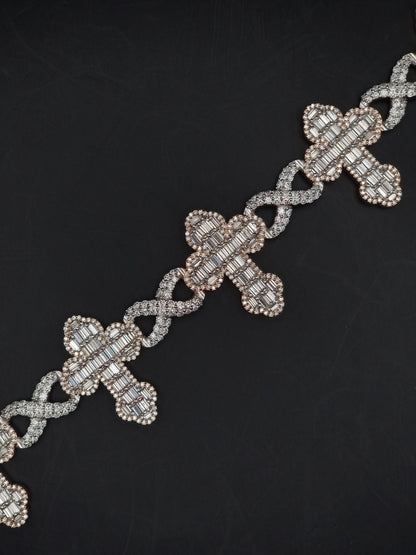 VVS1 Diamond Cross Link Bracelet, VVS1 Quality Baguette Moissanite Diamond, Pass Diamond Tester, Heavy Quality 925 Sterling Silver/Solid 10k