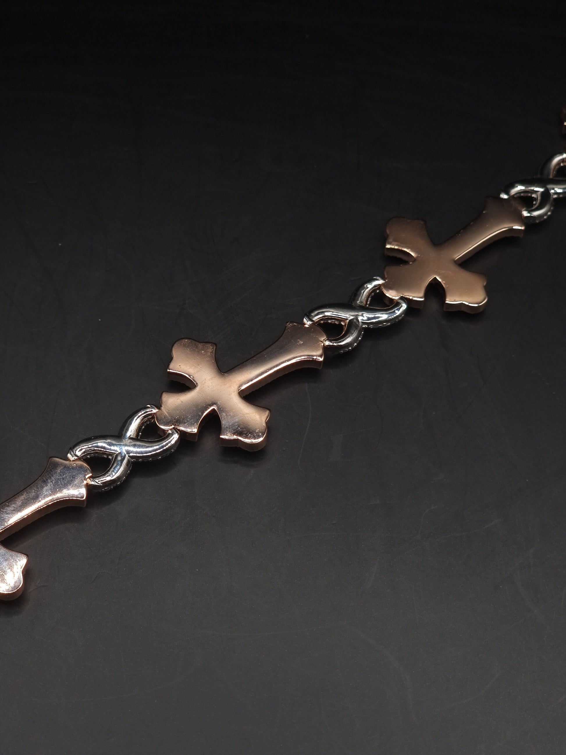 VVS1 Diamond Cross Link Bracelet, VVS1 Quality Moissanite Diamond, Pass Diamond Tester, Heavy Quality 925 Sterling Silver, 7-9"