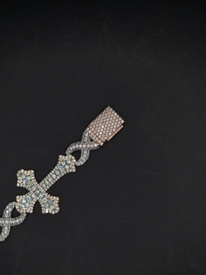 VVS1 Diamond Cross Link Bracelet, VVS1 Quality Moissanite Diamond, Pass Diamond Tester, Heavy Quality 925 Sterling Silver, 7-9"