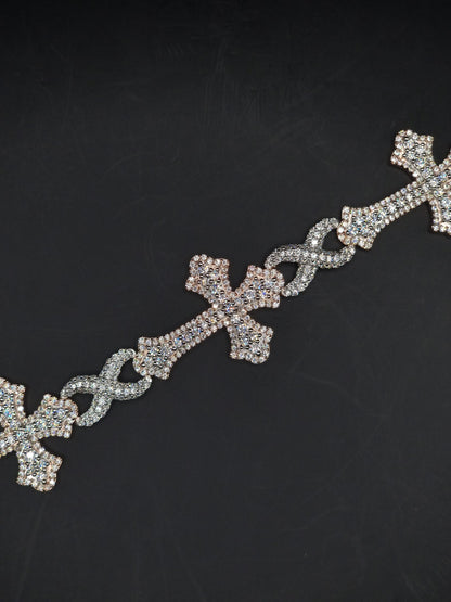 VVS1 Diamond Cross Link Bracelet, VVS1 Quality Moissanite Diamond, Pass Diamond Tester, Heavy Quality 925 Sterling Silver, 7-9"