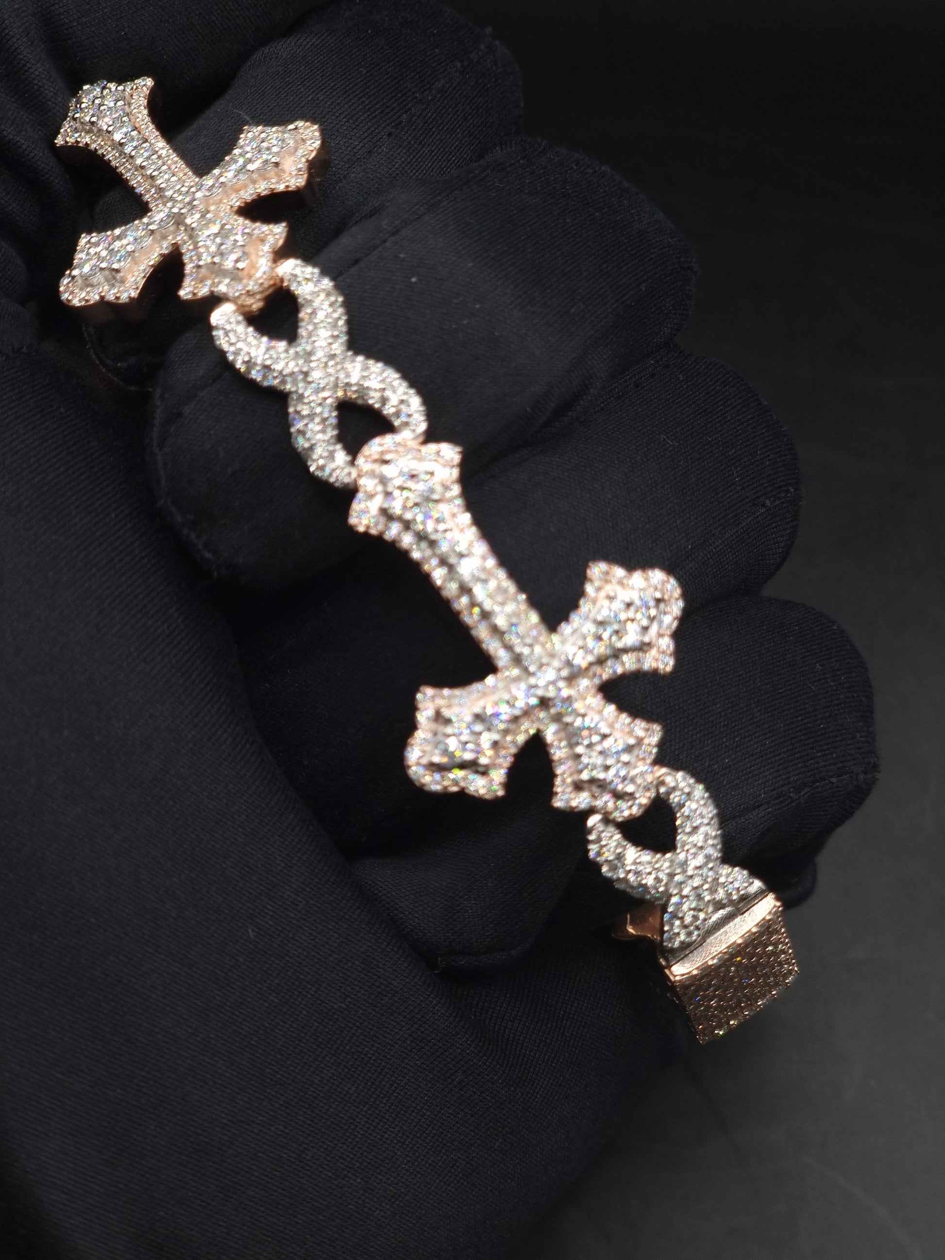 VVS1 Diamond Cross Link Bracelet, VVS1 Quality Moissanite Diamond, Pass Diamond Tester, Heavy Quality 925 Sterling Silver, 7-9"