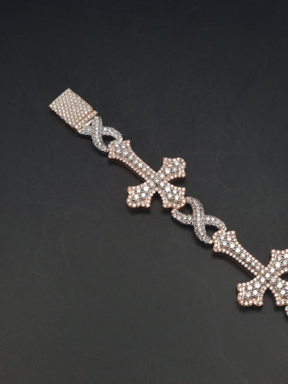 VVS1 Diamond Cross Link Bracelet, VVS1 Quality Moissanite Diamond, Pass Diamond Tester, Heavy Quality 925 Sterling Silver, 7-9"