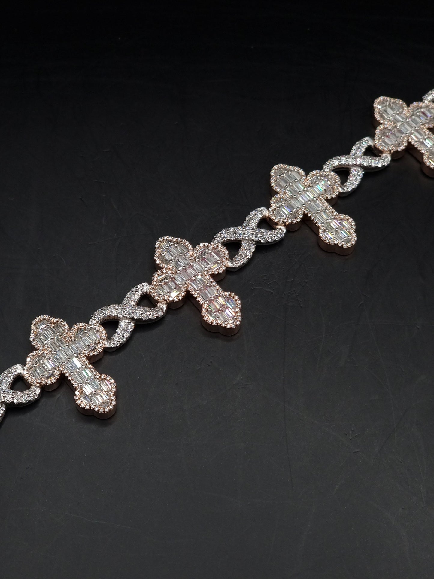 VVS1 Diamond Cross Link Bracelet, VVS1 Quality Baguette Moissanite Diamond, Pass Diamond Tester, Heavy Quality 925 Sterling Silver/Solid 10k