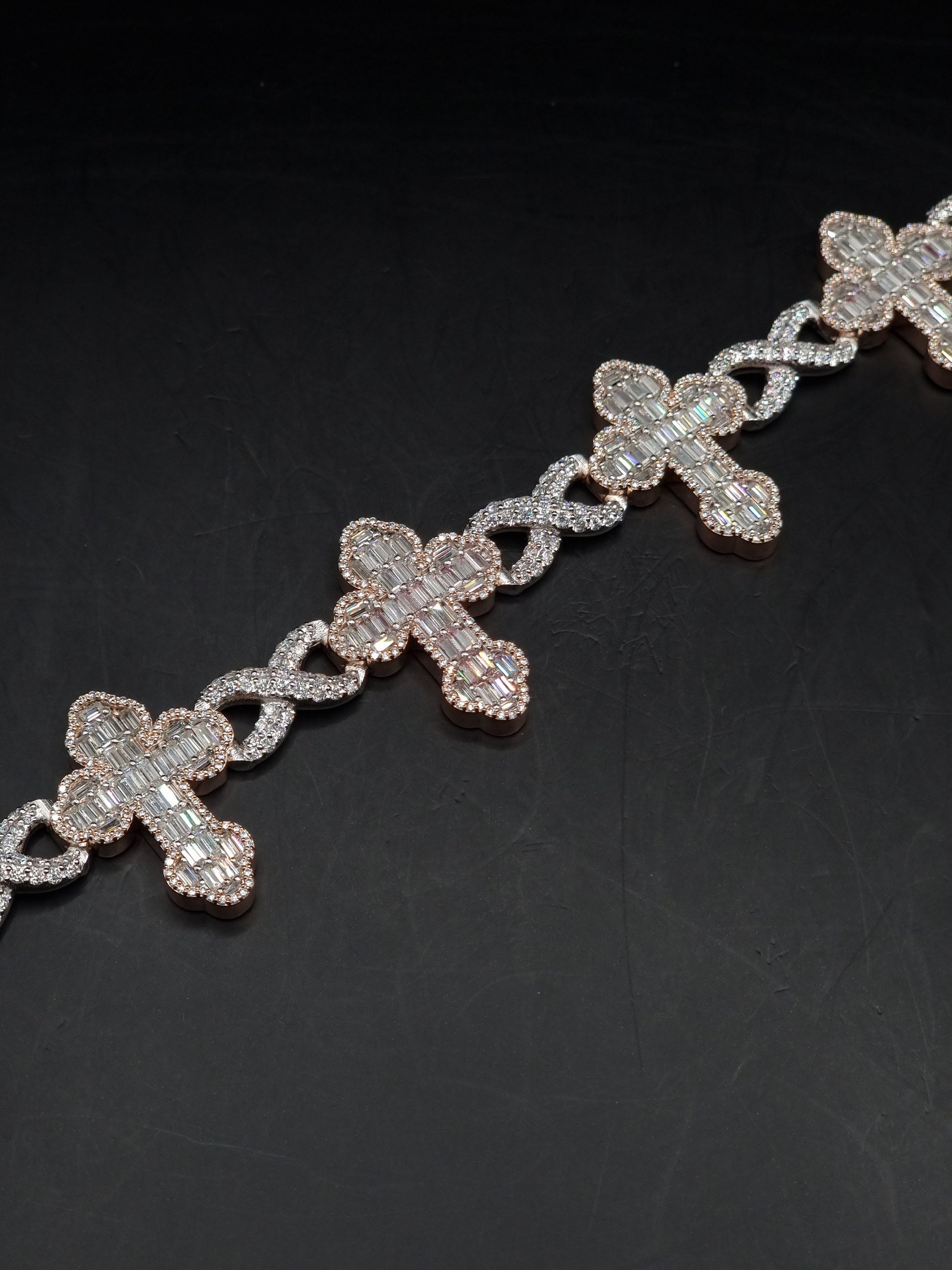 VVS1 Diamond Cross Link Bracelet, VVS1 Quality Baguette Moissanite Diamond, Pass Diamond Tester, Heavy Quality 925 Sterling Silver/Solid 10k