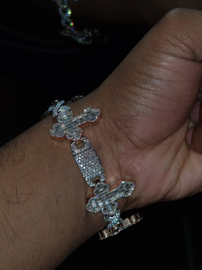 VVS1 Diamond Cross Link Bracelet, VVS1 Quality Baguette Moissanite Diamond, Pass Diamond Tester, Heavy Quality 925 Sterling Silver/Solid 10k