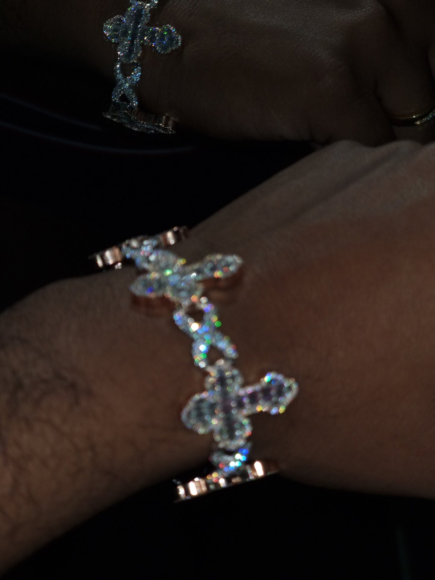 VVS1 Diamond Cross Link Bracelet, VVS1 Quality Baguette Moissanite Diamond, Pass Diamond Tester, Heavy Quality 925 Sterling Silver/Solid 10k