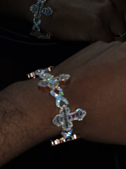 VVS1 Diamond Cross Link Bracelet, VVS1 Quality Baguette Moissanite Diamond, Pass Diamond Tester, Heavy Quality 925 Sterling Silver/Solid 10k