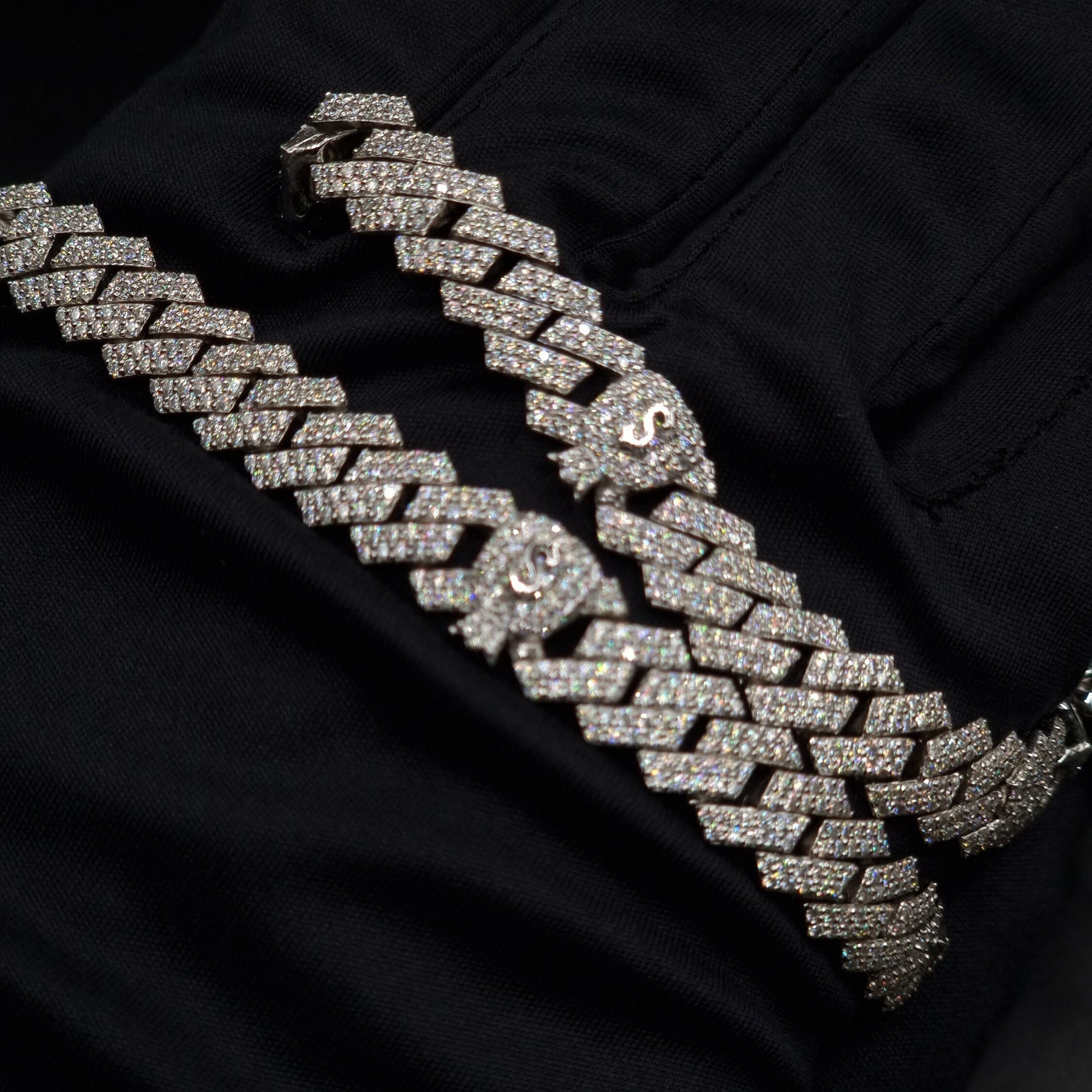 9mm Miami Cuban Link Prong Chain, Men/Women Chain, Iced Cuban Necklace with Money Bags, Available in 925 Sterling Silver/10k Solid Gold