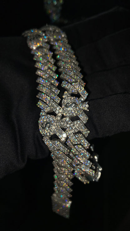 12mm Miami Cuban Link Prong Chain, Men/Women Chain, Iced Cuban Necklace with Money Bags, Available in 925 Sterling Silver/10k Solid Gold