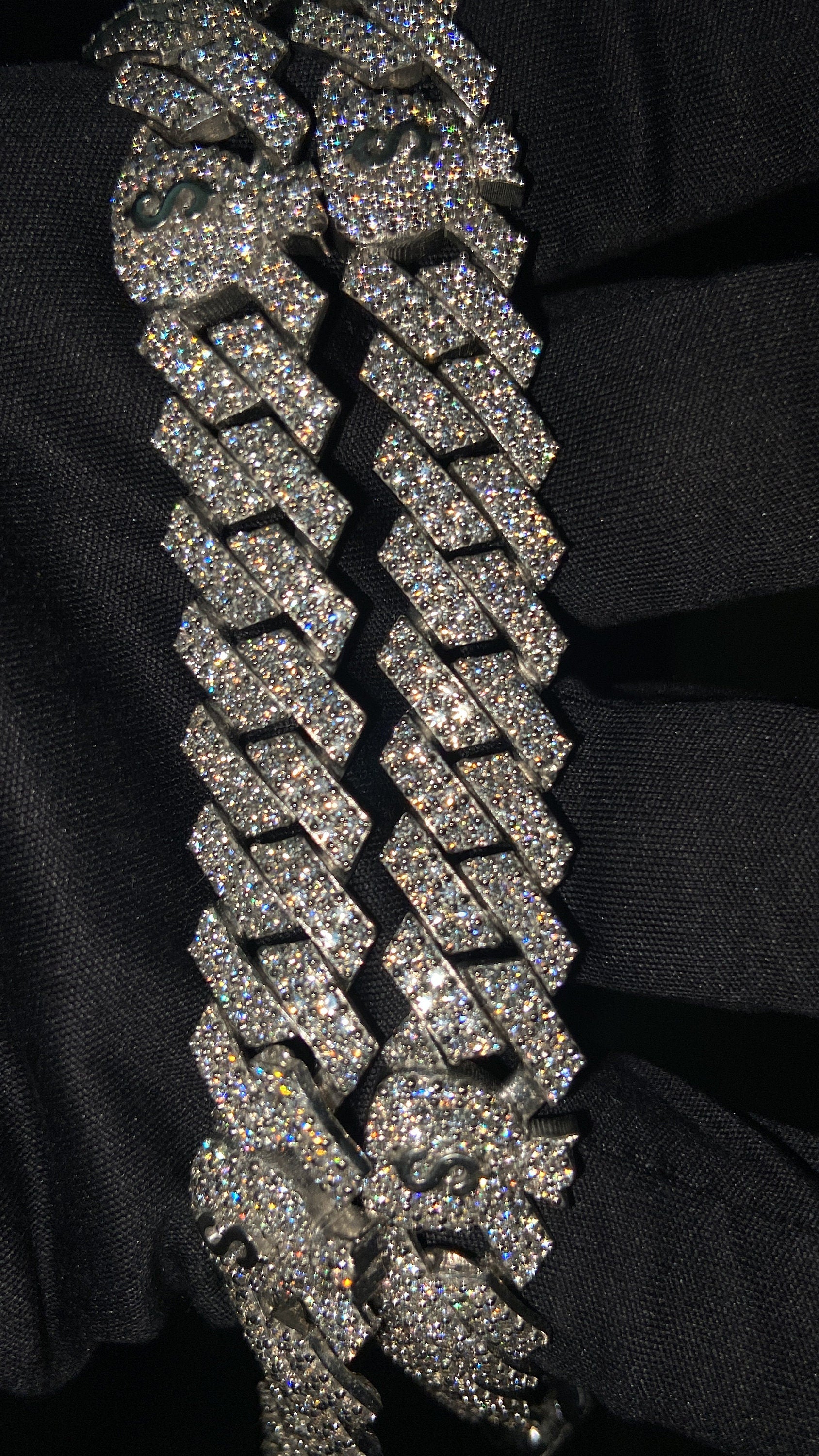12mm Miami Cuban Link Prong Chain, Men/Women Chain, Iced Cuban Necklace with Money Bags, Available in 925 Sterling Silver/10k Solid Gold