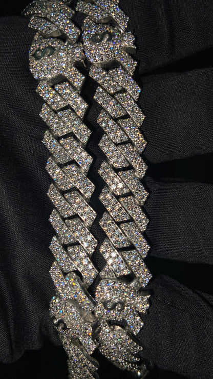 12mm Miami Cuban Link Prong Chain, Men/Women Chain, Iced Cuban Necklace with Money Bags, Available in 925 Sterling Silver/10k Solid Gold