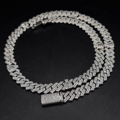 9mm Miami Cuban Link Prong Chain, Men/Women Chain, Iced Cuban Necklace with Money Bags, Available in 925 Sterling Silver/10k Solid Gold