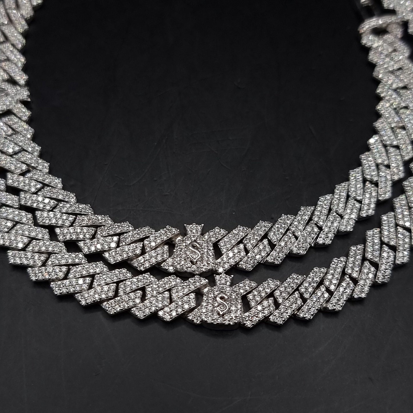 9mm Miami Cuban Link Prong Chain, Men/Women Chain, Iced Cuban Necklace with Money Bags, Available in 925 Sterling Silver/10k Solid Gold