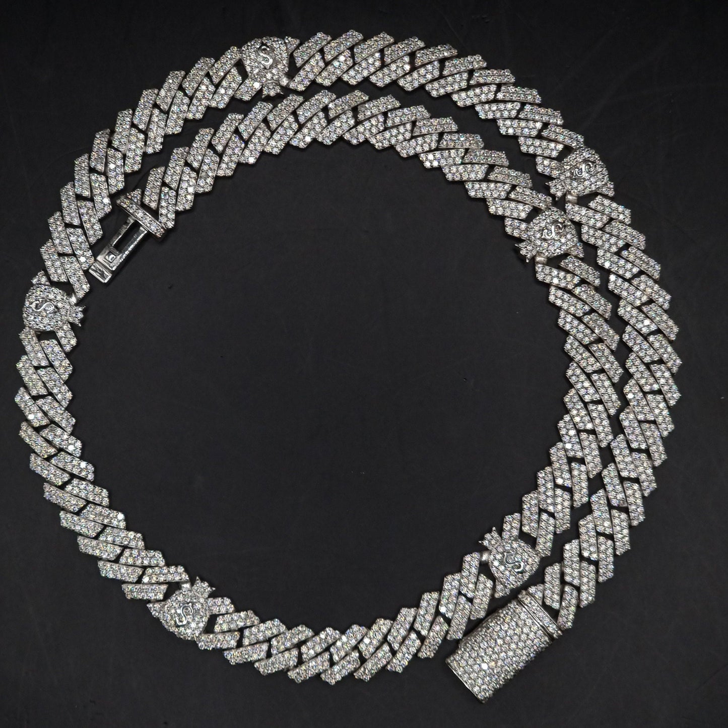 9mm Miami Cuban Link Prong Chain, Men/Women Chain, Iced Cuban Necklace with Money Bags, Available in 925 Sterling Silver/10k Solid Gold