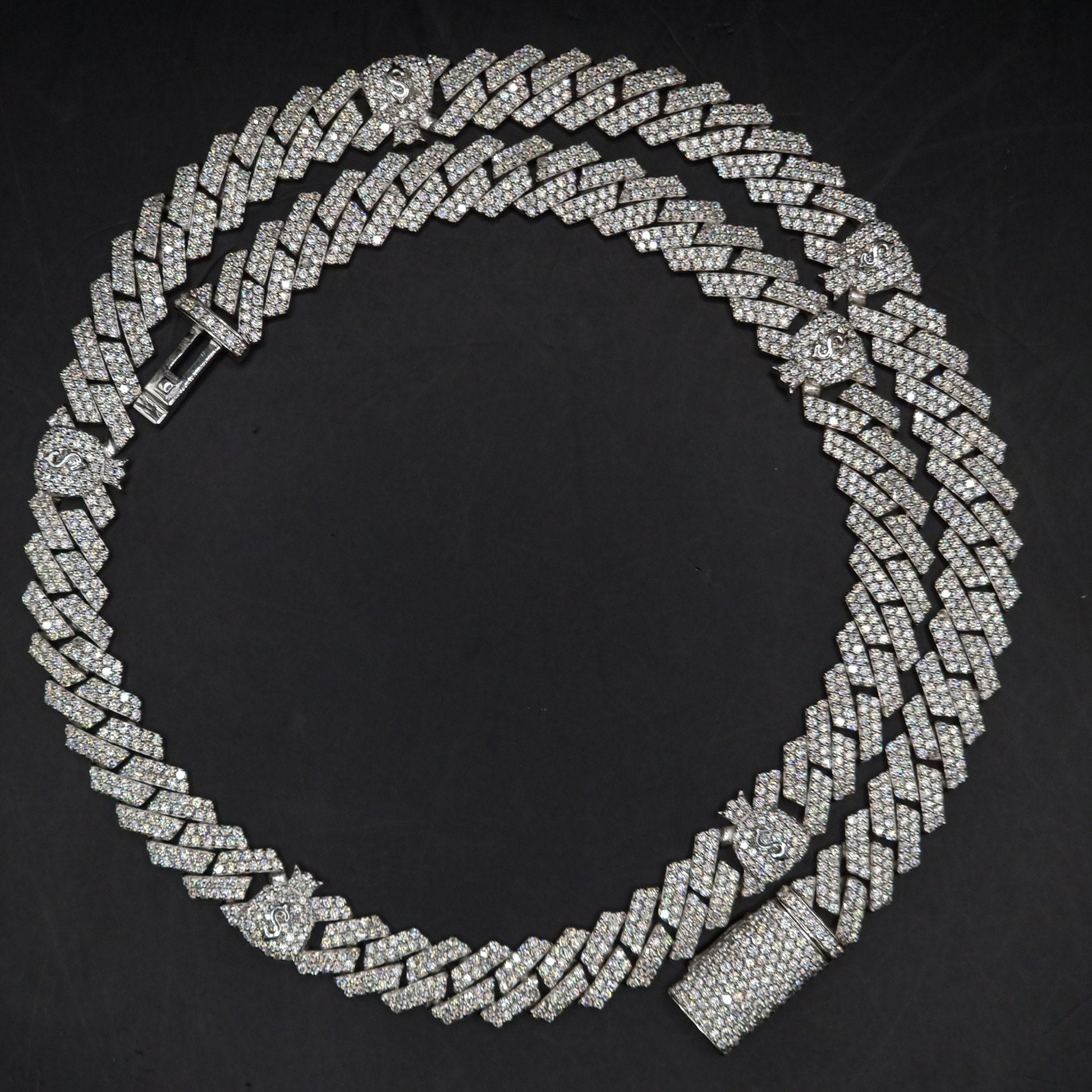 9mm Miami Cuban Link Prong Chain, Men/Women Chain, Iced Cuban Necklace with Money Bags, Available in 925 Sterling Silver/10k Solid Gold