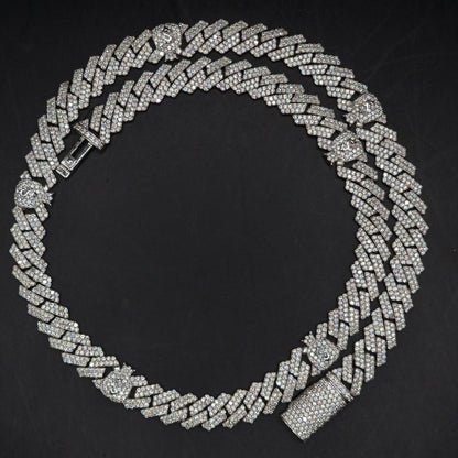 9mm Miami Cuban Link Prong Chain, Men/Women Chain, Iced Cuban Necklace with Money Bags, Available in 925 Sterling Silver/10k Solid Gold