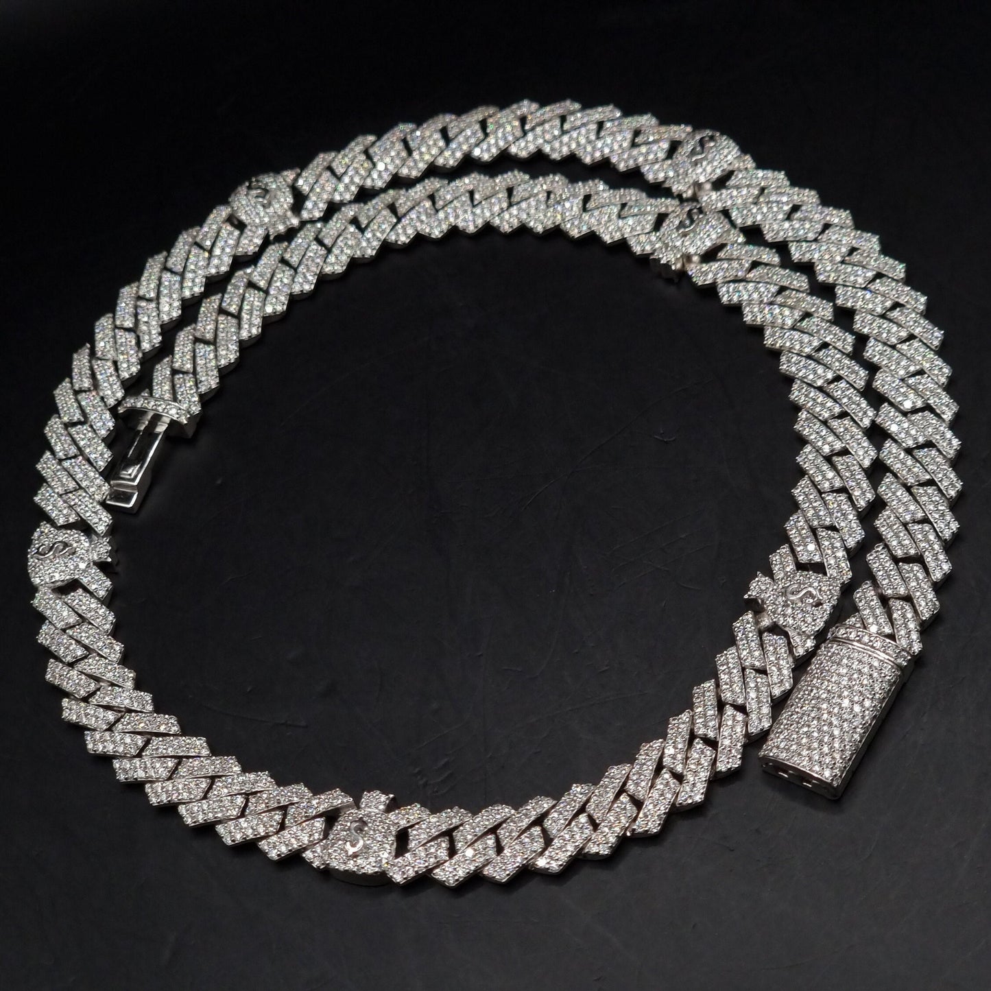 9mm Miami Cuban Link Prong Chain, Men/Women Chain, Iced Cuban Necklace with Money Bags, Available in 925 Sterling Silver/10k Solid Gold
