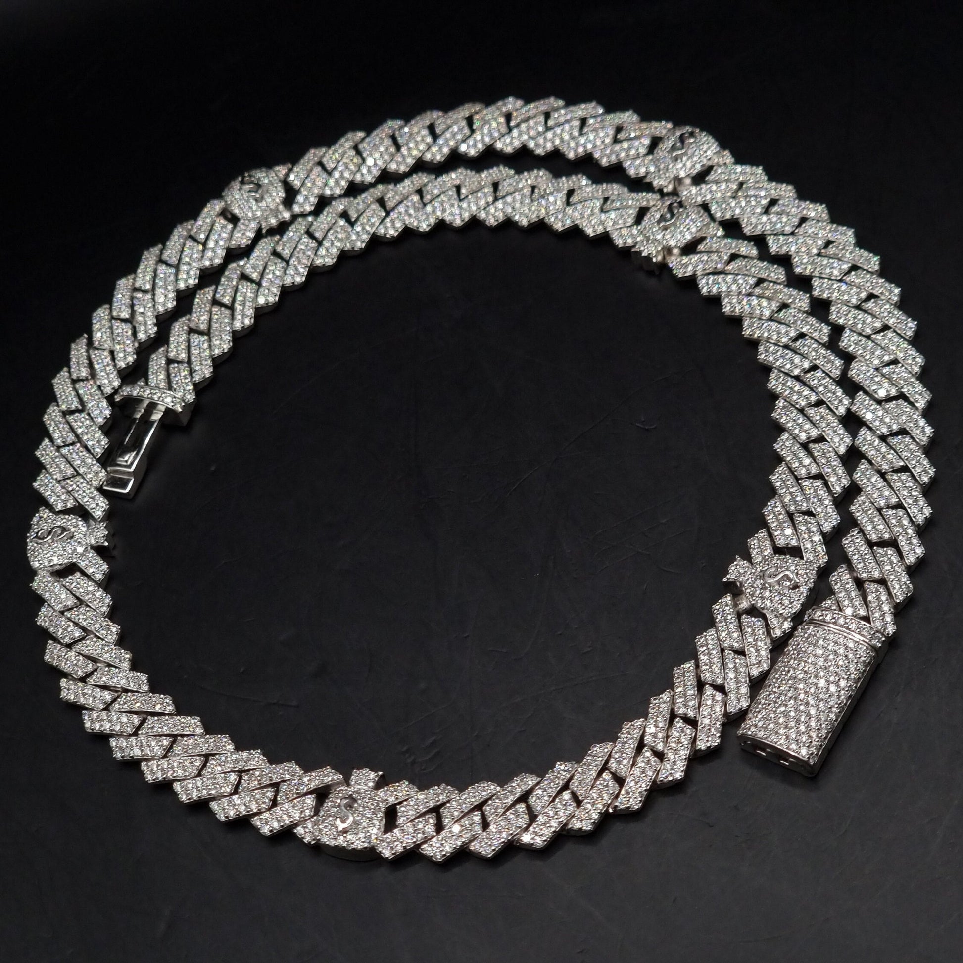 9mm Miami Cuban Link Prong Chain, Men/Women Chain, Iced Cuban Necklace with Money Bags, Available in 925 Sterling Silver/10k Solid Gold