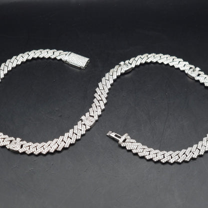 9mm Miami Cuban Link Prong Chain, Men/Women Chain, Iced Cuban Necklace with Money Bags, Available in 925 Sterling Silver/10k Solid Gold