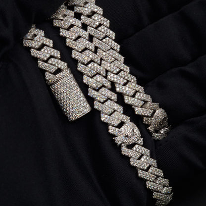 9mm Miami Cuban Link Prong Chain, Men/Women Chain, Iced Cuban Necklace with Money Bags, Available in 925 Sterling Silver/10k Solid Gold