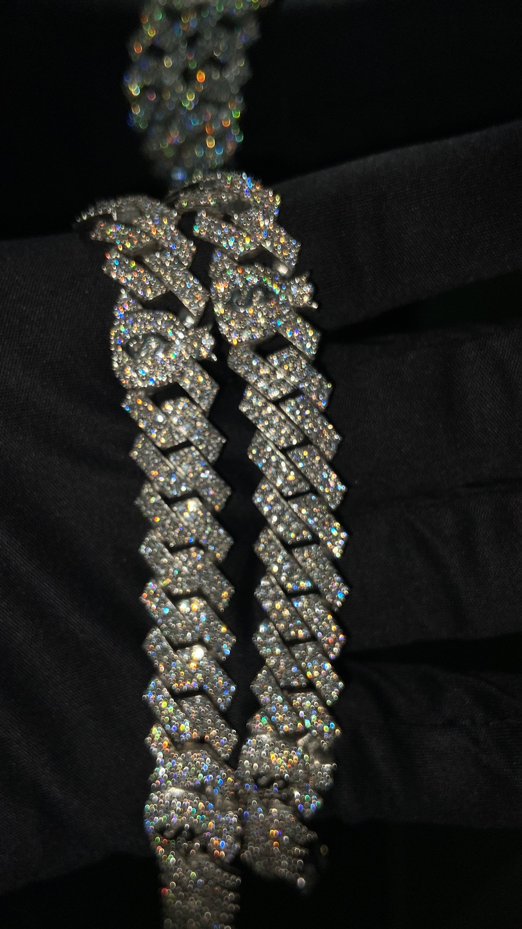 12mm Miami Cuban Link Prong Chain, Men/Women Chain, Iced Cuban Necklace with Money Bags, Available in 925 Sterling Silver/10k Solid Gold