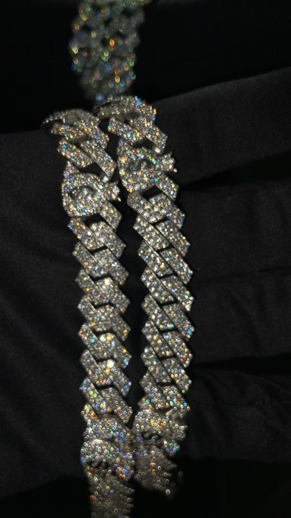 12mm Miami Cuban Link Prong Chain, Men/Women Chain, Iced Cuban Necklace with Money Bags, Available in 925 Sterling Silver/10k Solid Gold