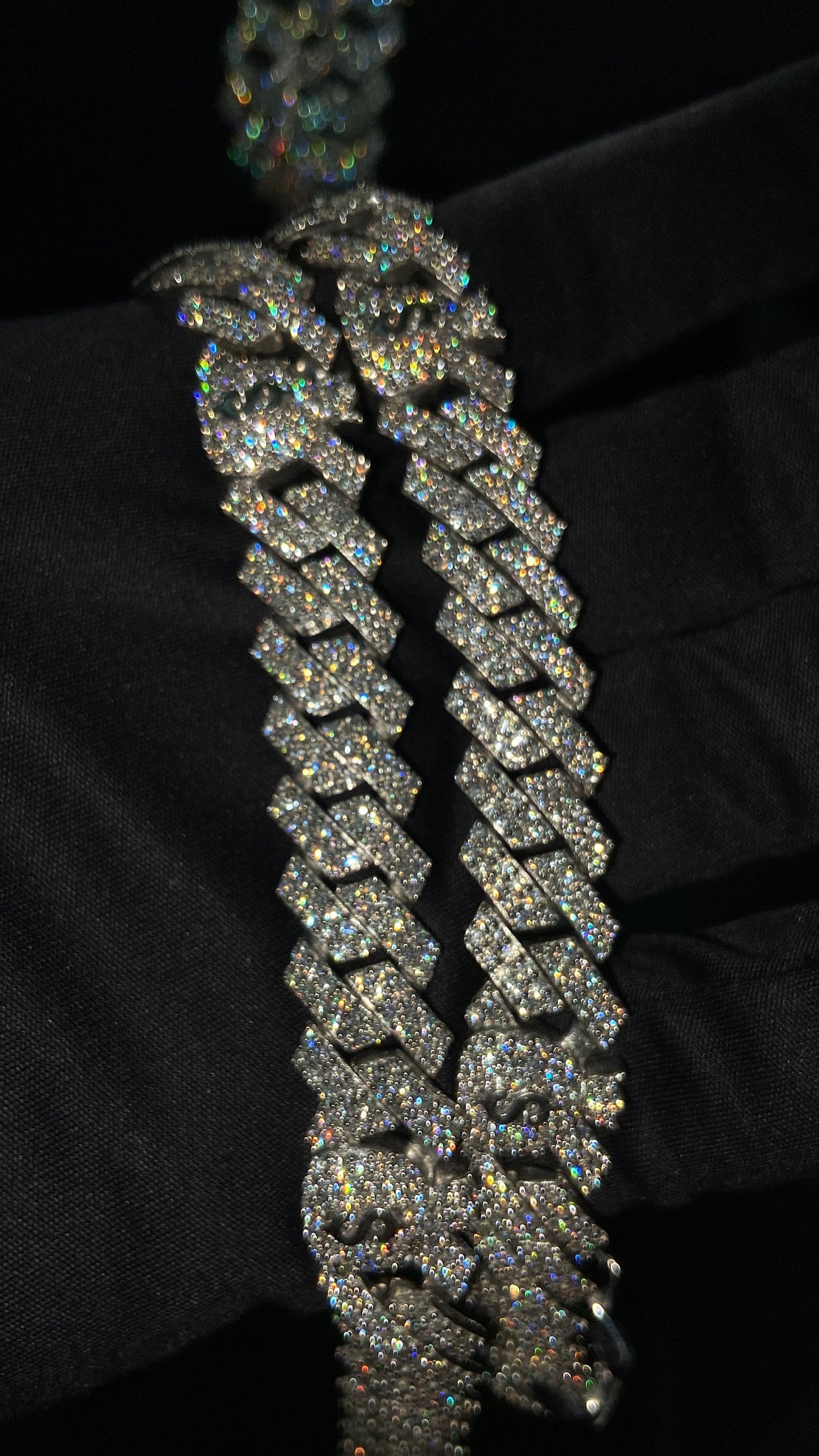 12mm Miami Cuban Link Prong Chain, Men/Women Chain, Iced Cuban Necklace with Money Bags, Available in 925 Sterling Silver/10k Solid Gold