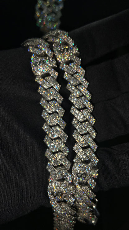 12mm Miami Cuban Link Prong Chain, Men/Women Chain, Iced Cuban Necklace with Money Bags, Available in 925 Sterling Silver/10k Solid Gold