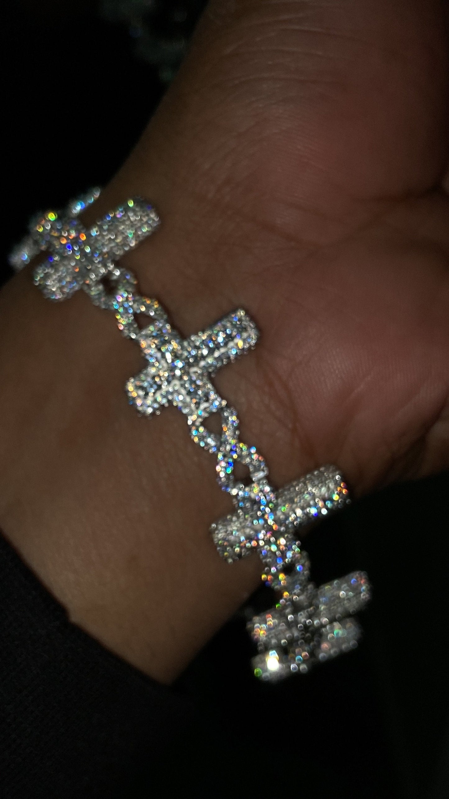 VVS1 Diamond Cross Link Bracelet, VVS1 Quality Moissanite Diamond, Pass Diamond Tester, Heavy Quality 925 Sterling Silver/Solid 10k