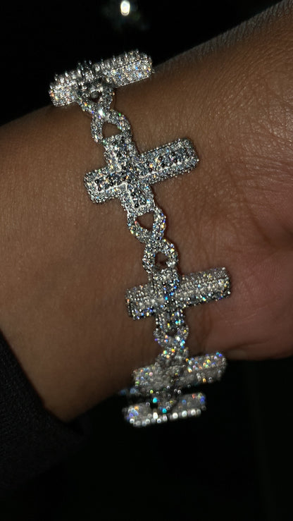 VVS1 Diamond Cross Link Bracelet, VVS1 Quality Moissanite Diamond, Pass Diamond Tester, Heavy Quality 925 Sterling Silver/Solid 10k