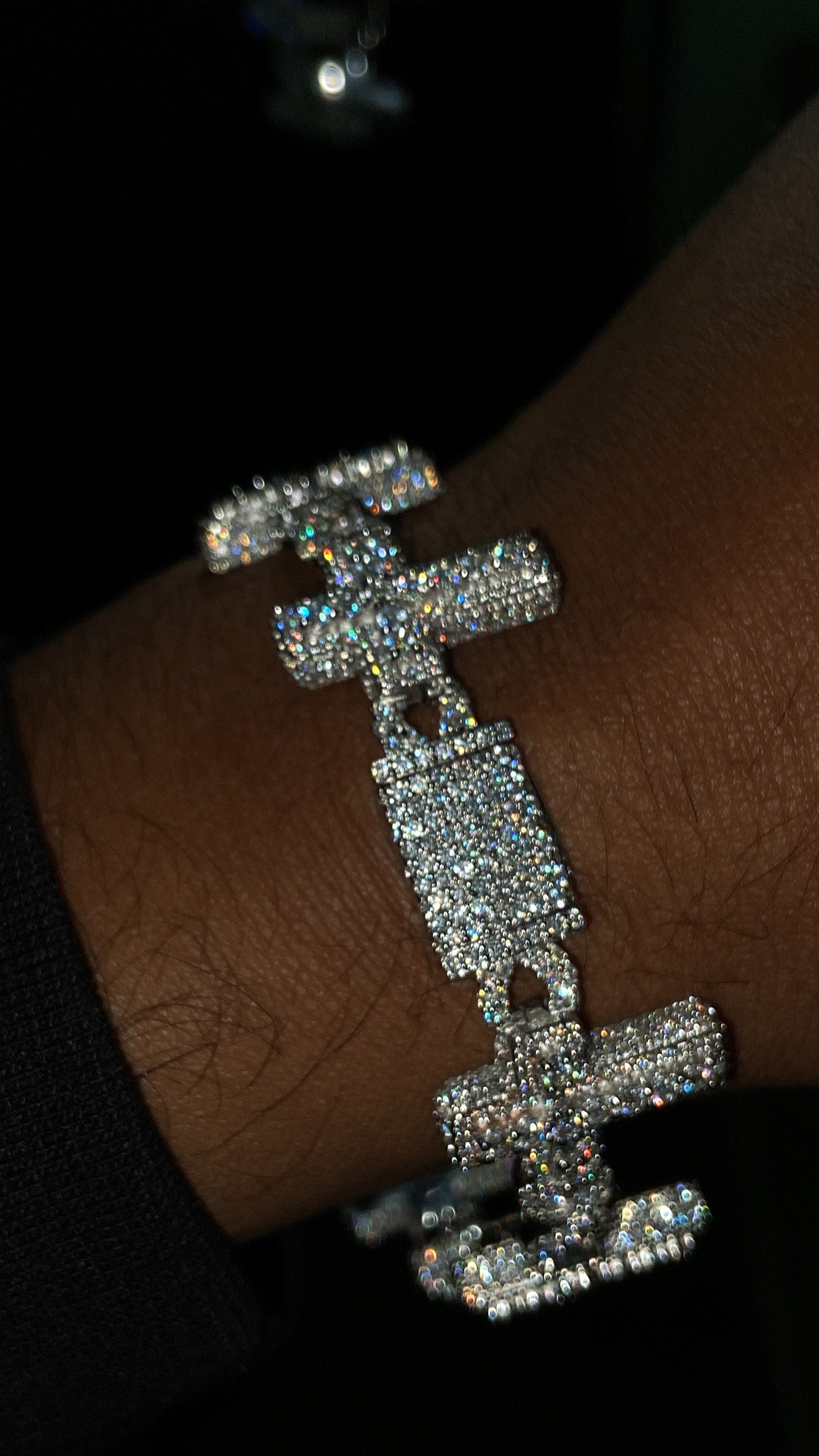 VVS1 Diamond Cross Link Bracelet, VVS1 Quality Moissanite Diamond, Pass Diamond Tester, Heavy Quality 925 Sterling Silver/Solid 10k