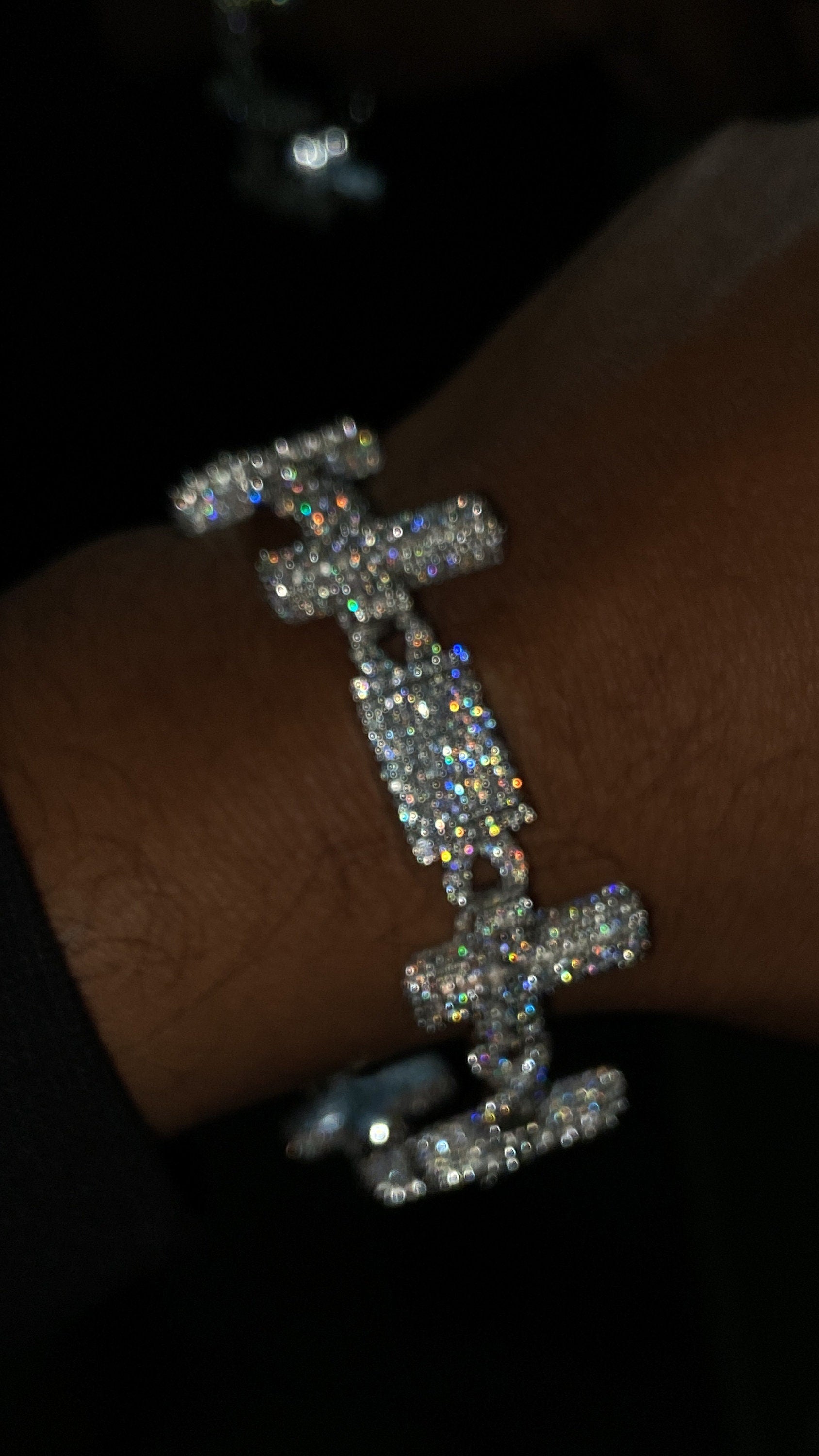 VVS Moissanite Cross Link Bracelet, Iced Out Pavé Bracelet, 925 Sterling Silver, Diamond Tester Approved, Lock Box Clasp