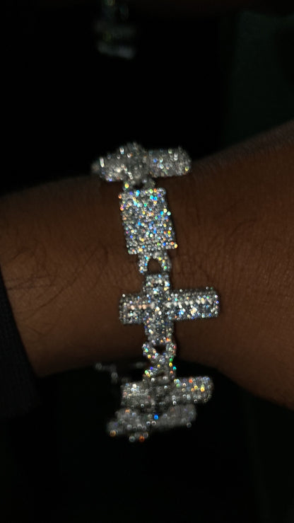 VVS1 Diamond Cross Link Bracelet, VVS1 Quality Moissanite Diamond, Pass Diamond Tester, Heavy Quality 925 Sterling Silver/Solid 10k