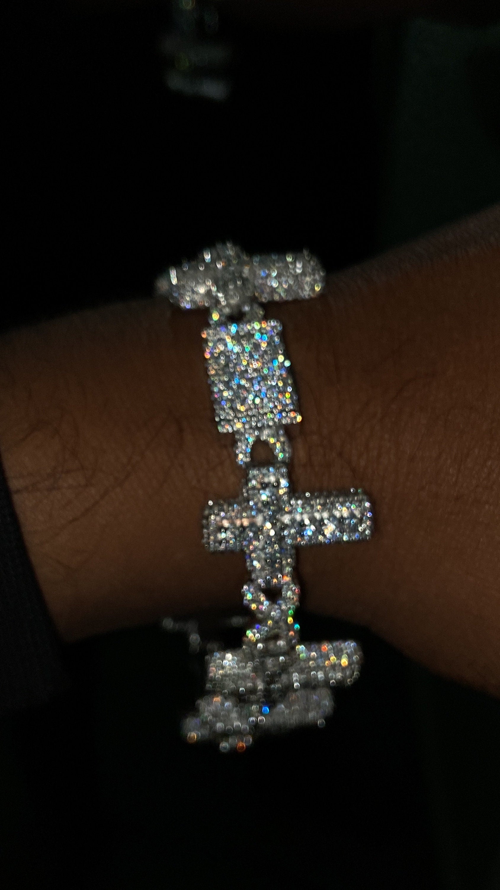 VVS Moissanite Cross Link Bracelet, Iced Out Pavé Bracelet, 925 Sterling Silver, Diamond Tester Approved, Lock Box Clasp