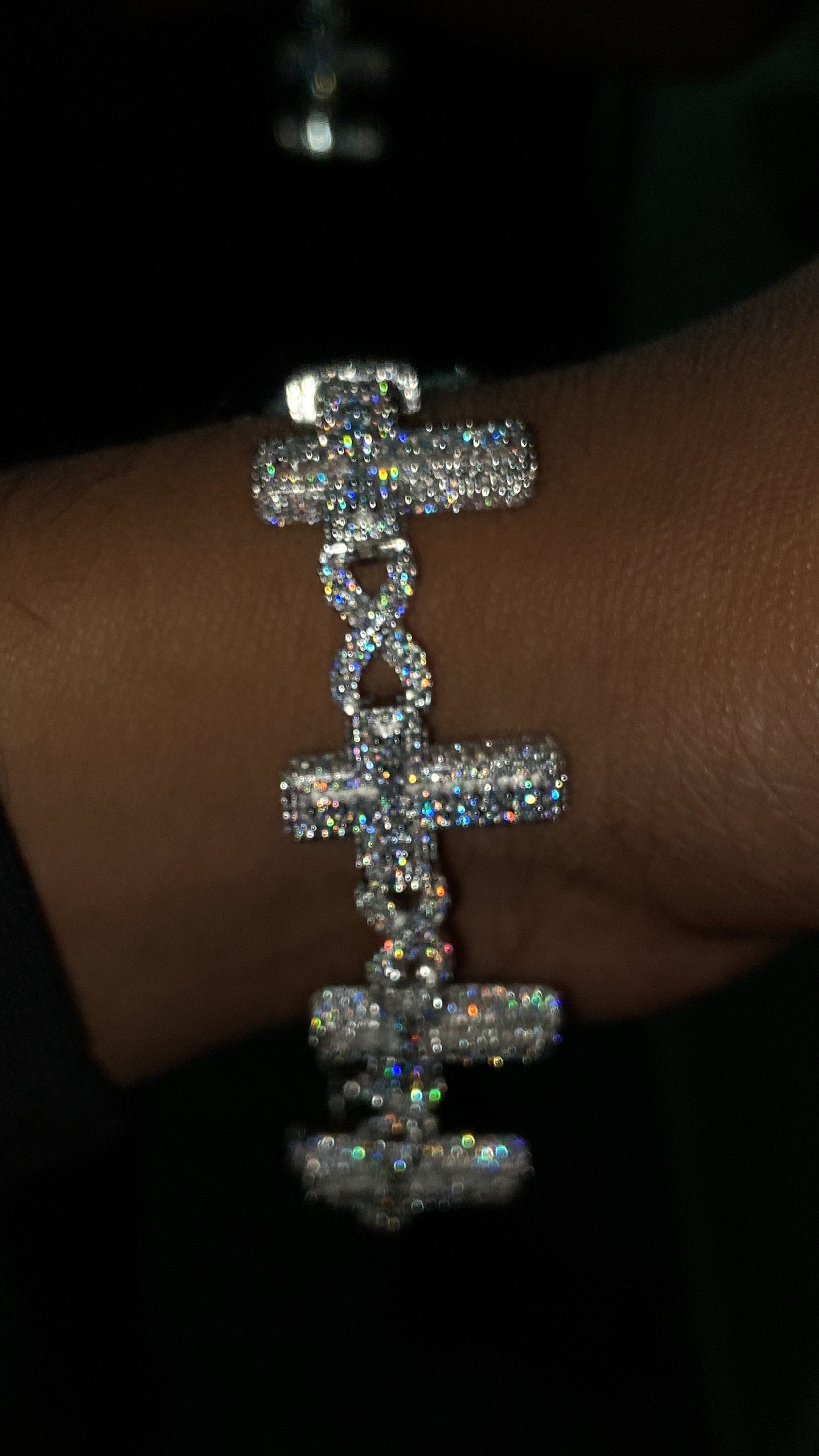 VVS1 Diamond Cross Link Bracelet, VVS1 Quality Moissanite Diamond, Pass Diamond Tester, Heavy Quality 925 Sterling Silver/Solid 10k