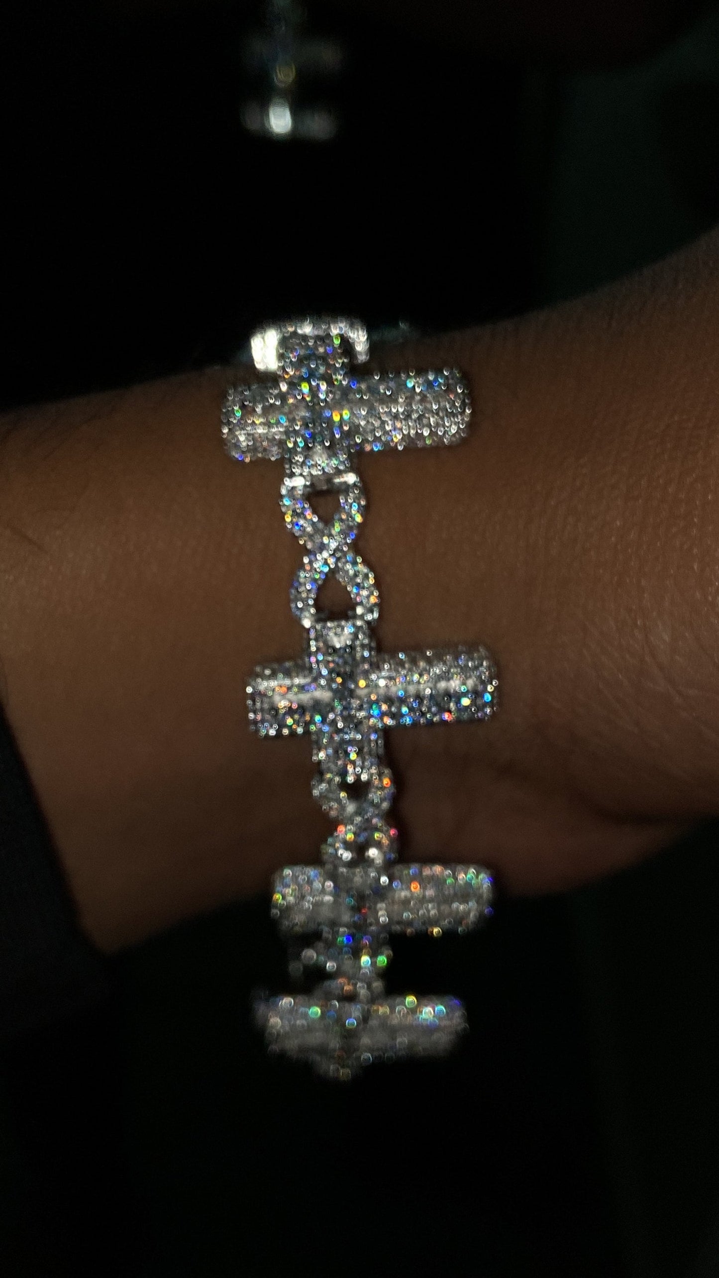 VVS Moissanite Cross Link Bracelet, Iced Out Pavé Bracelet, 925 Sterling Silver, Diamond Tester Approved, Lock Box Clasp