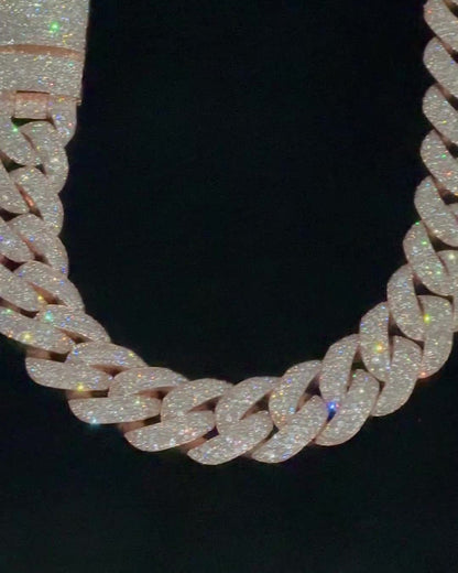 Big Pave Cuban Chain with 100cts Diamonds - 22.5mm Wide, VVS1 Quality Round-cut Moissanite Diamond, Pass Diamond Tester