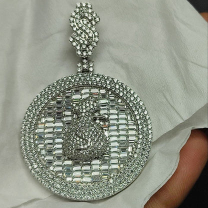 10K Solid White Gold and Diamond 5.00 CT Money bag Medallion Pendant without Chain