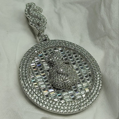 10K Solid White Gold and Diamond 5.00 CT Money bag Medallion Pendant without Chain