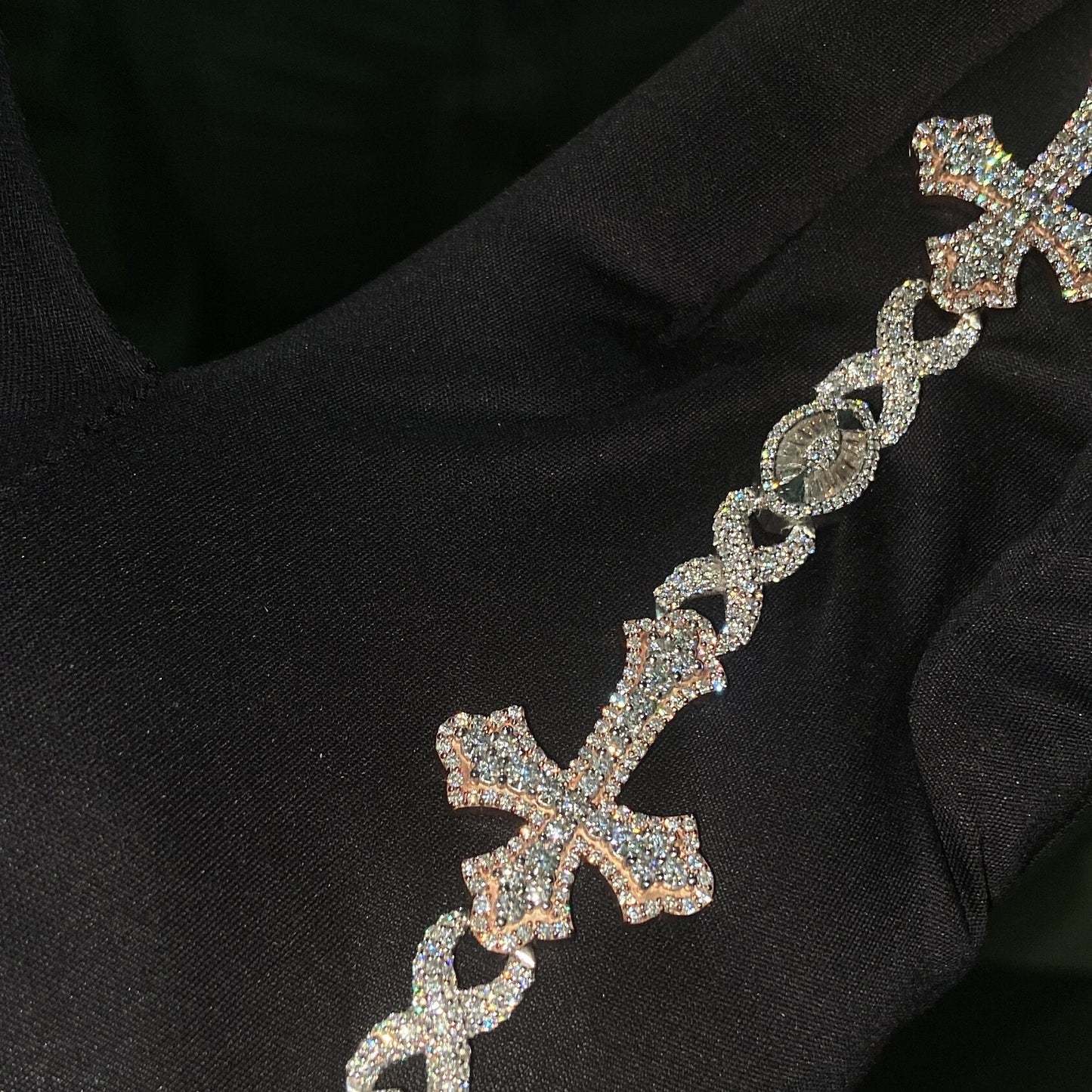 VVS1 Diamond Cross Bracelet, VVS1 Quality Baguette Moissanite Diamond, Pass Diamond Tester, Heavy Quality 925 Sterling Silver 7-9"