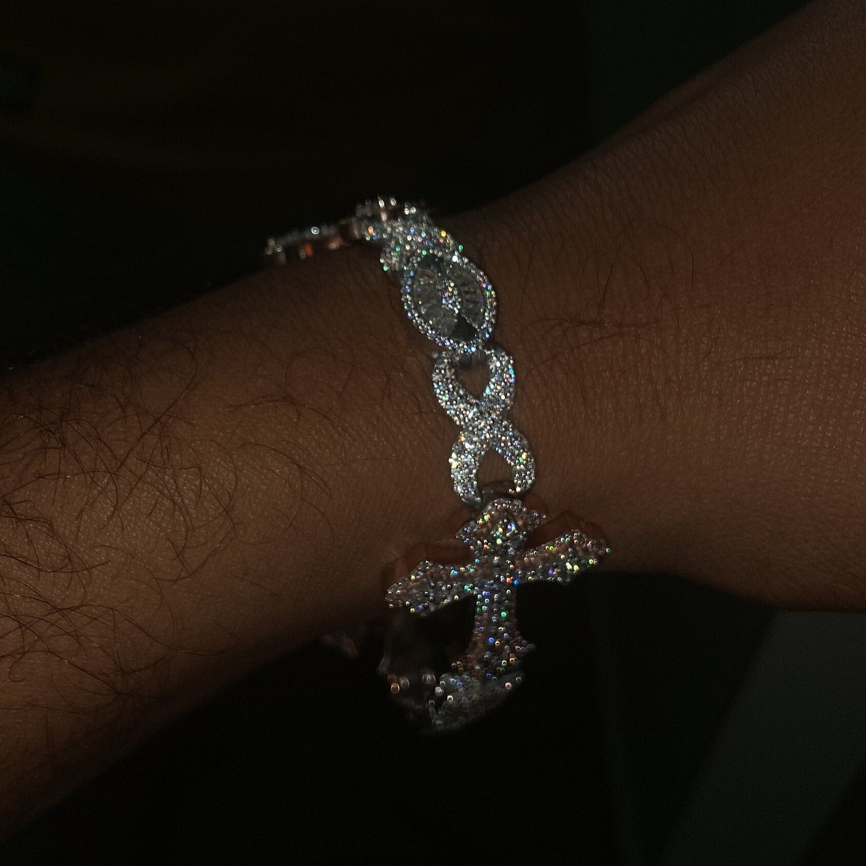 VVS1 Diamond Cross Bracelet, VVS1 Quality Baguette Moissanite Diamond, Pass Diamond Tester, Heavy Quality 925 Sterling Silver 7-9"