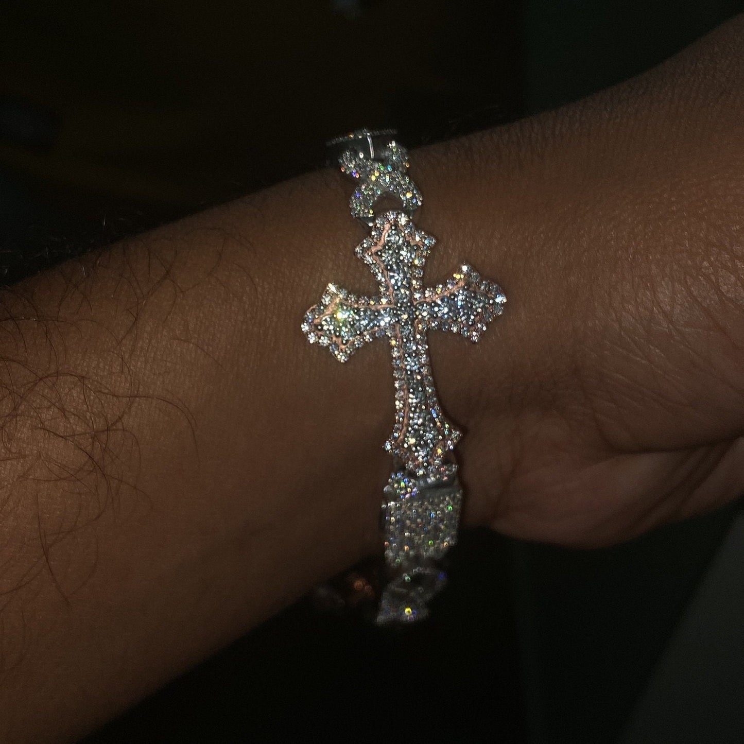 VVS1 Diamond Cross Bracelet, VVS1 Quality Baguette Moissanite Diamond, Pass Diamond Tester, Heavy Quality 925 Sterling Silver 7-9"