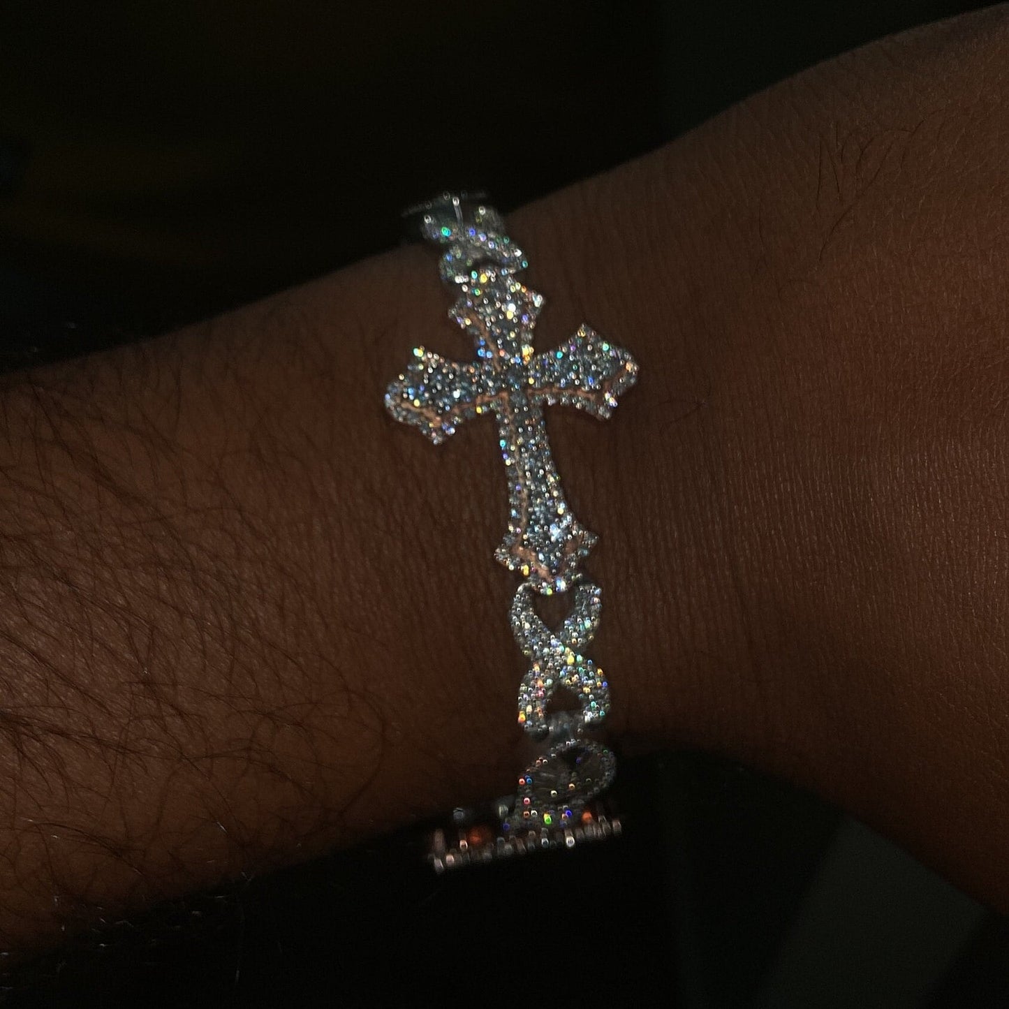 VVS1 Diamond Cross Bracelet, VVS1 Quality Baguette Moissanite Diamond, Pass Diamond Tester, Heavy Quality 925 Sterling Silver 7-9"