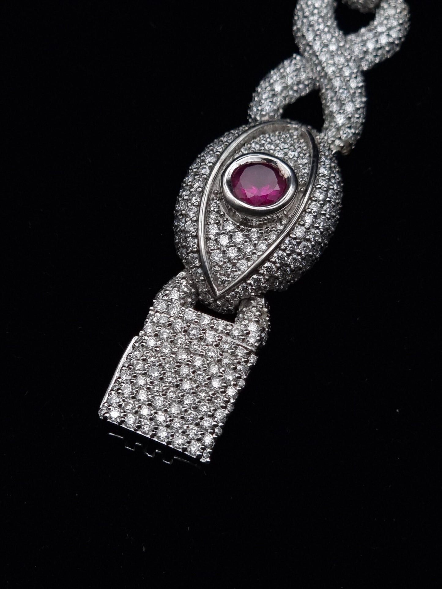 VVS1 Moissanite Evil eye Bracelet, Lab made Ruby Stone, Made in pure 925 Sterling Silver, Pass Diamond Tester, For Men / Women