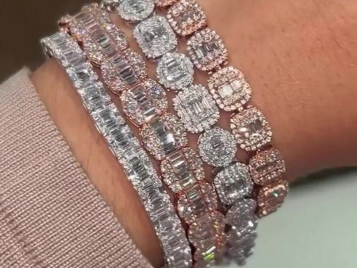 VVS Moissanite Diamond Fancy Bracelet, VVS1 Quality Baguette Moissanite Diamond, Pass Diamond Tester, Heavy Quality 925 Sterling Silver