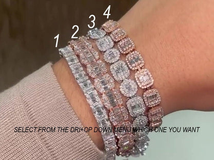 VVS Moissanite Diamond Fancy Bracelet, VVS1 Quality Baguette Moissanite Diamond, Pass Diamond Tester, Heavy Quality 925 Sterling Silver