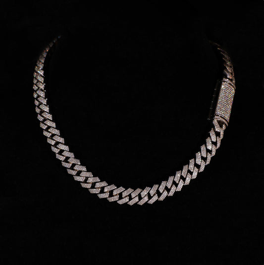 12mm Cuban Link Prong Chain, Men/Women Chain, Iced Out Cuban Necklace, Available in 925 Sterling Silver/10k Solid Gold