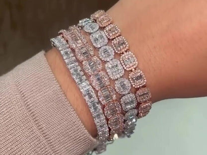 VVS Moissanite Diamond Fancy Bracelet, VVS1 Quality Baguette Moissanite Diamond, Pass Diamond Tester, Heavy Quality 925 Sterling Silver