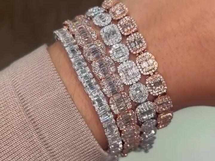 VVS Moissanite Diamond Fancy Bracelet, VVS1 Quality Baguette Moissanite Diamond, Pass Diamond Tester, Heavy Quality 925 Sterling Silver